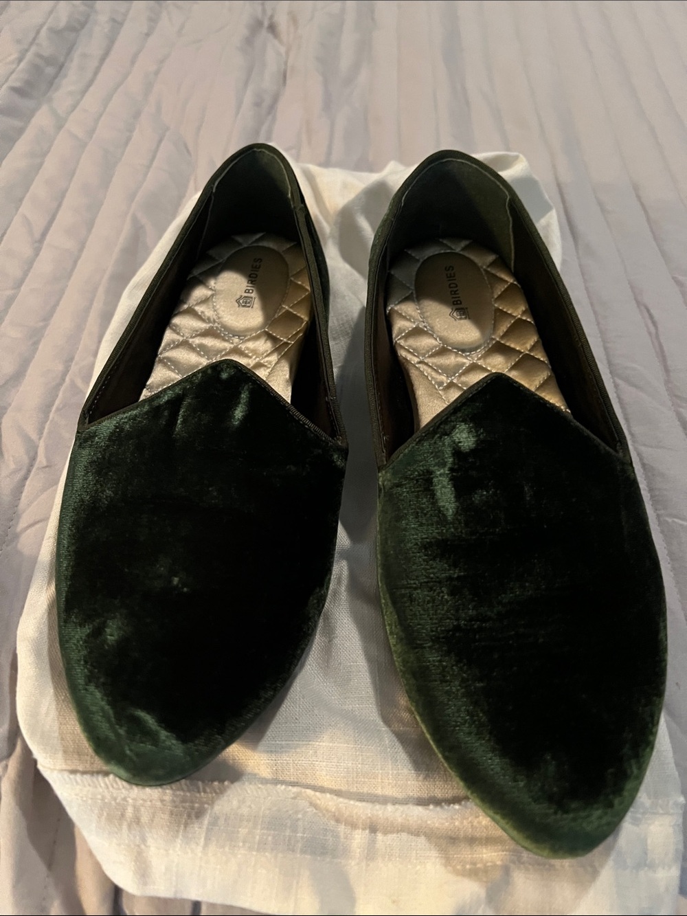 Birdies Dark Green Velvet Pointed Toe Flats 9.5